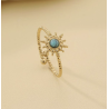 Bague ajustable dorée soleil bleu Acier