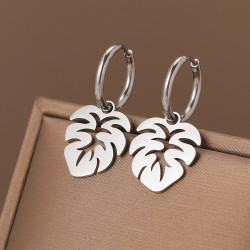 Boucles d'oreilles feuille tropicale argenté Acier