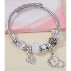Bracelet argenté charms coeur blanc