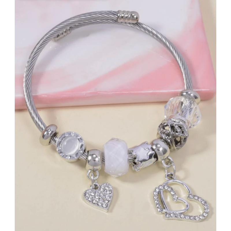 Bracelet argenté charms coeur blanc