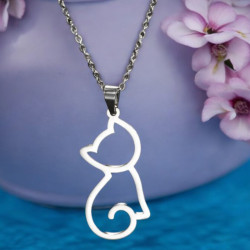 Collier argenté chat Acier