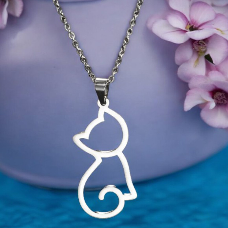 Collier argenté chat Acier
