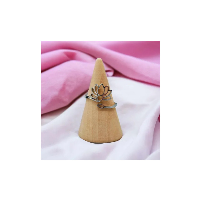 Bague ajustable lotus argenté Acier