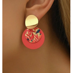 Boucles d'oreilles rondes dorées et roses imprimées fleurs
