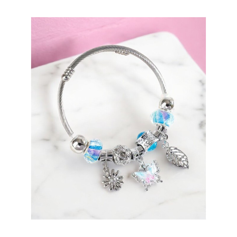 Bracelet argenté charms papillon bleu
