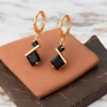 Boucles d'oreilles dorées strass noir Plaqué or