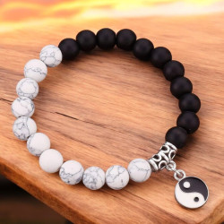 Bracelet pierres noires et blanches yin yang