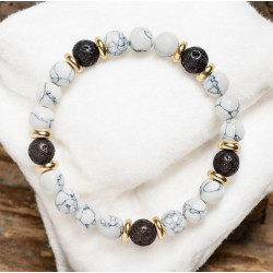 Bracelet pierres howlite et lave