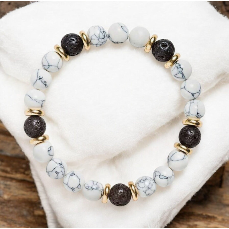 Bracelet pierres howlite et lave