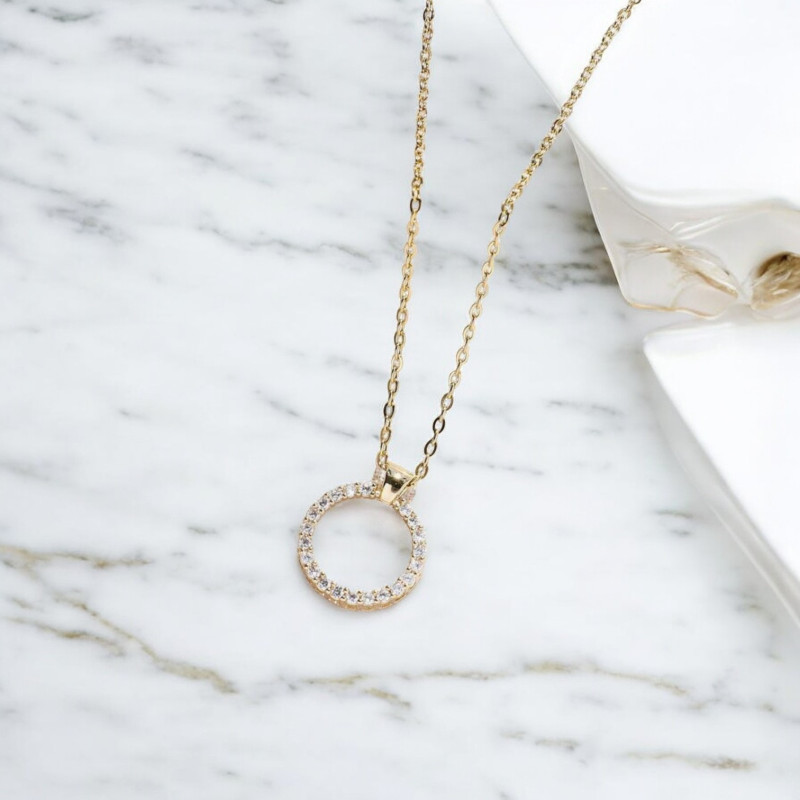 Collier doré anneau zircon Plaqué or