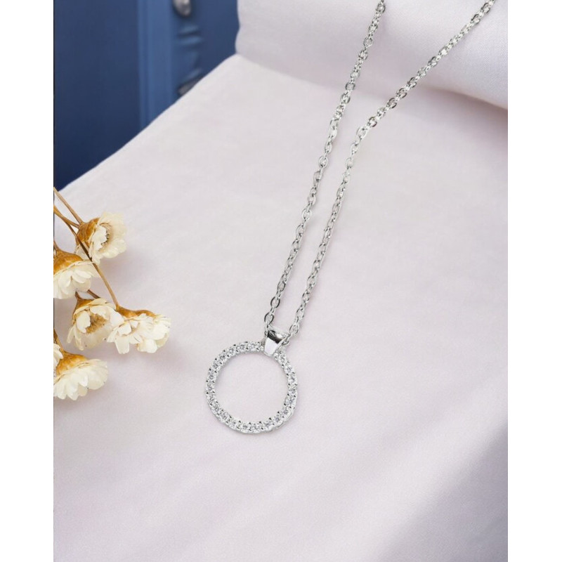 Collier argenté anneau zircon Acier inoxydable