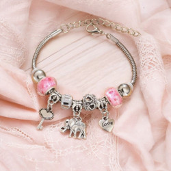 Bracelet charms éléphant rose