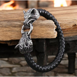 Bracelet noir tête de loup homme