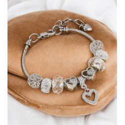 Bracelet argenté charms perles et coeur