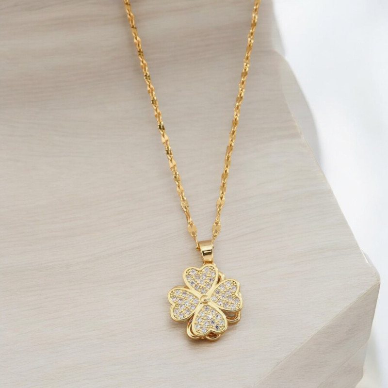Collier doré trèfle rotatif Acier