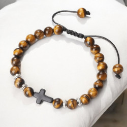 Bracelet oeil de tigre croix noire