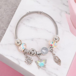 Bracelet argenté charms papillon coloré