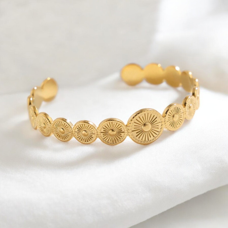 Bracelet jonc ajustable doré métal rond Acier