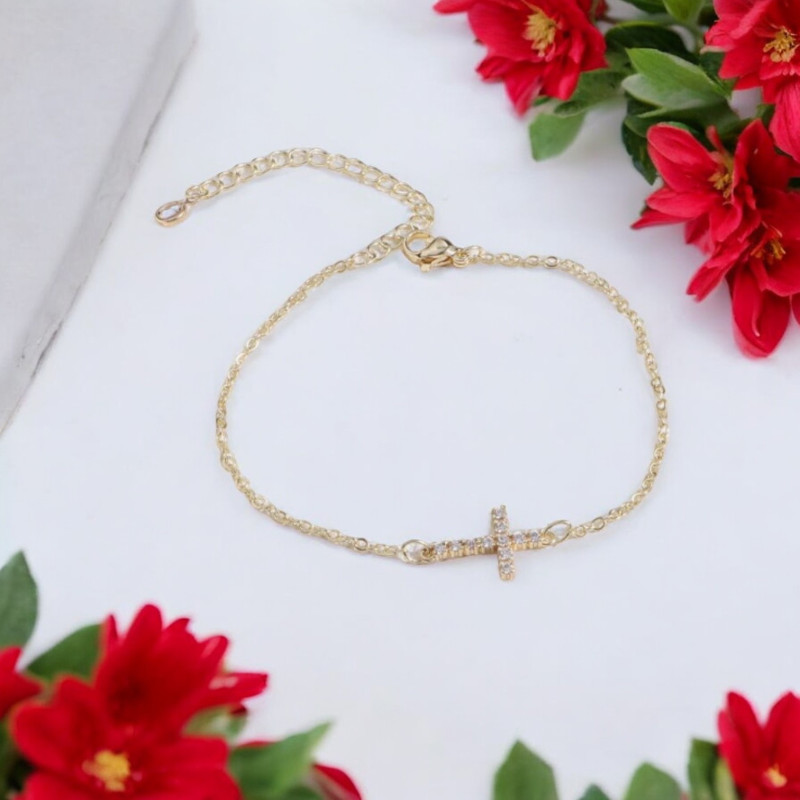 Bracelet doré croix zircon Plaqué or