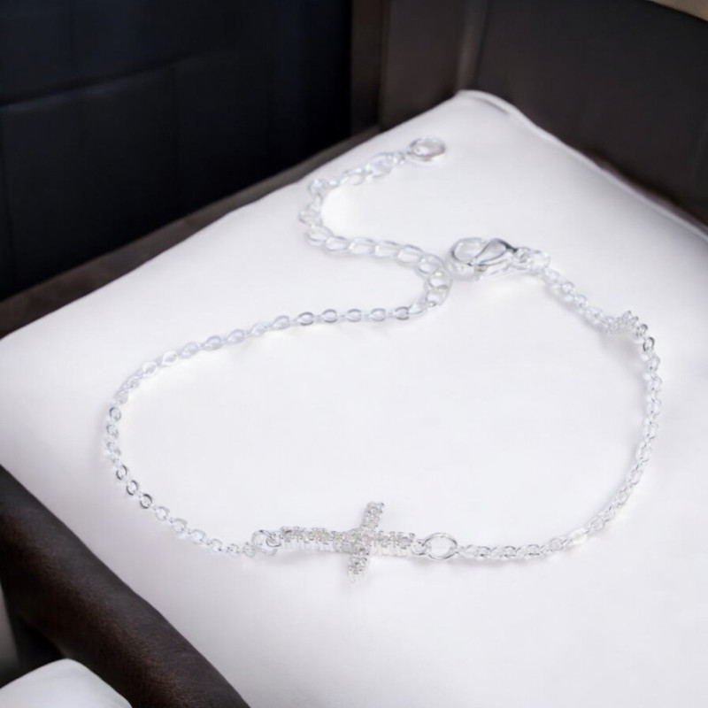 Bracelet argenté croix zircon Plaqué or