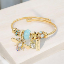 Bracelet doré charms abeille bleue Acier