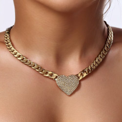 Collier mailles dorées coeur strass