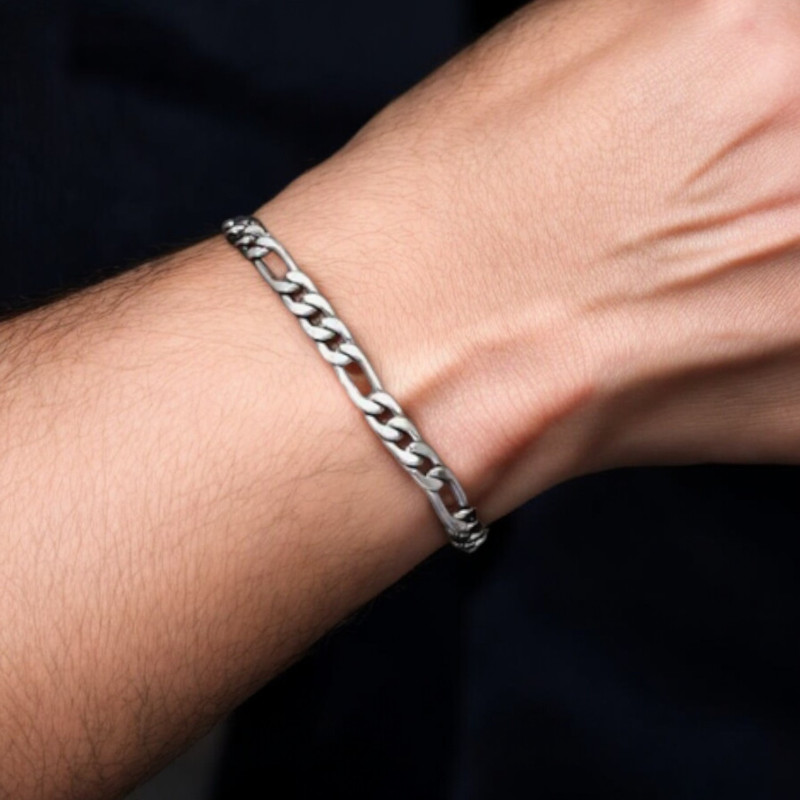 Bracelet argenté mailles 22cm Acier