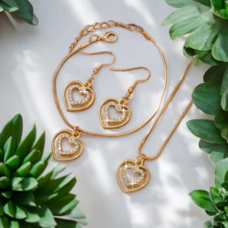 Parure dorée double cœurs 3 pièces