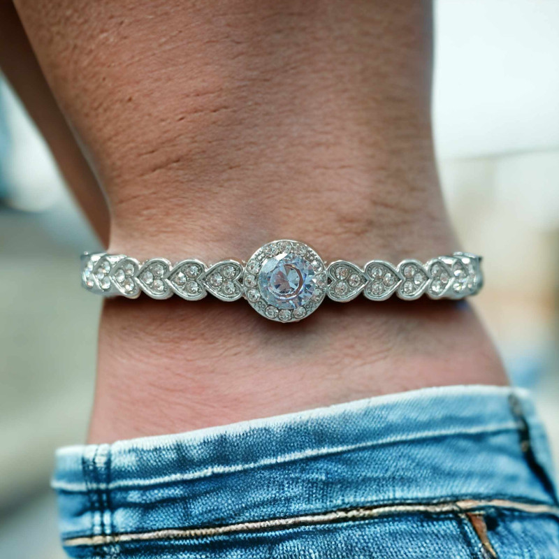 Bracelet jonc argenté coeurs zircon