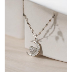 Collier argenté lune et coeur Acier