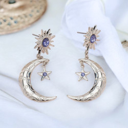 Boucles d'oreilles argentées étoile et lune bleues