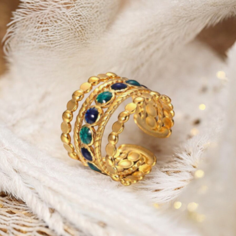 Bague ajustable dorée multirang antique Acier