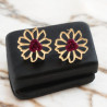 Clous d'oreilles fleurs dorées avec rose violette