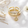 Bague ajustable dorée chiffres romains et strass Plaqué or