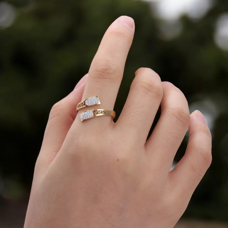 Bague dorée ajustable ajourée strass blanc Plaqué