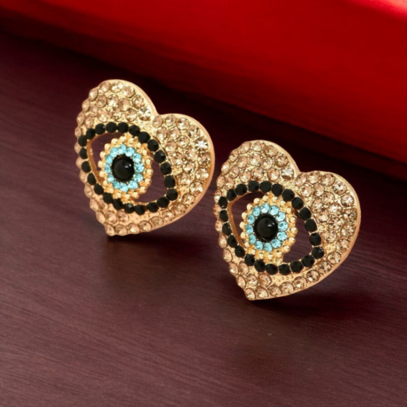 Clous d'oreilles dorés coeur avec mauvais oeil Acier