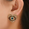 Clous d'oreilles dorés coeur avec mauvais oeil Acier