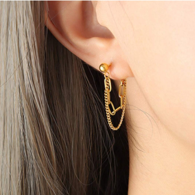 Boucles d'oreilles dorées chaînes suspendues Acier