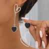 Boucles d'oreilles argentées asymétriques coeur noir