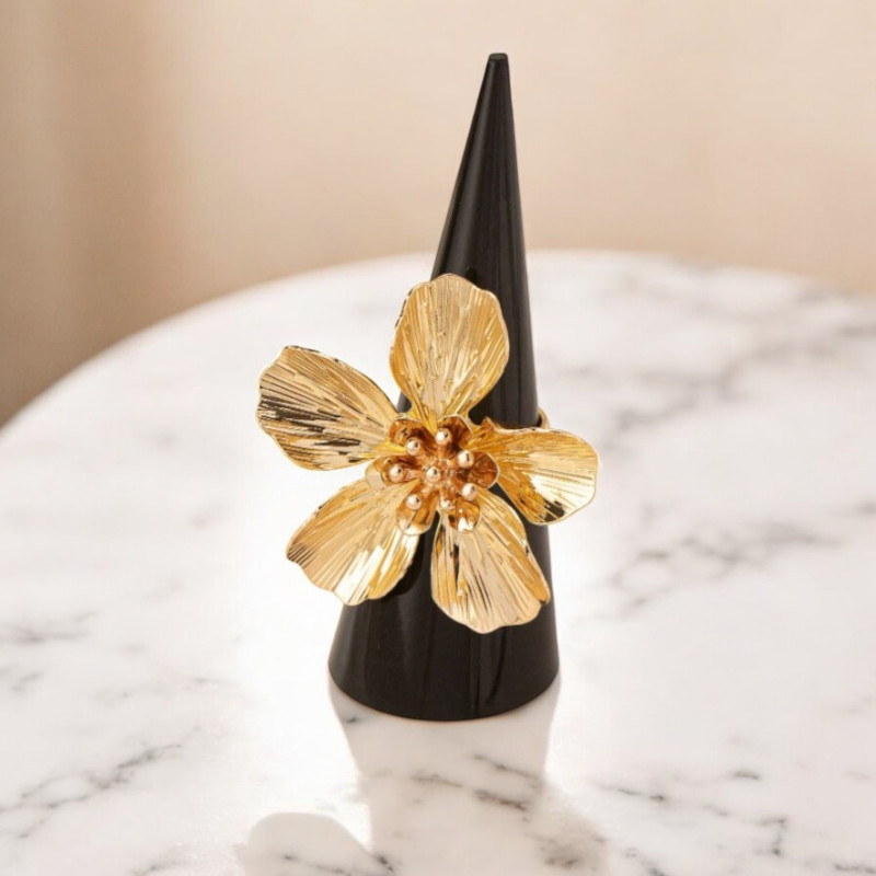 Bague ajustable fleur dorée