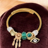 Bracelet charms doré mauvais oeil vert Acier