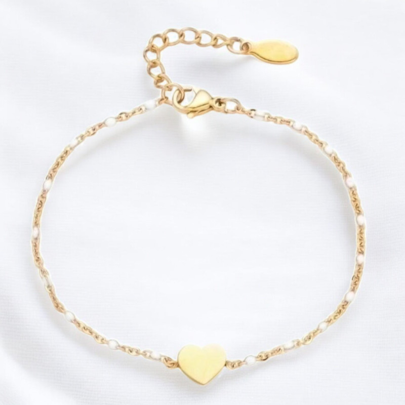 Bracelet doré et blanc coeur Acier