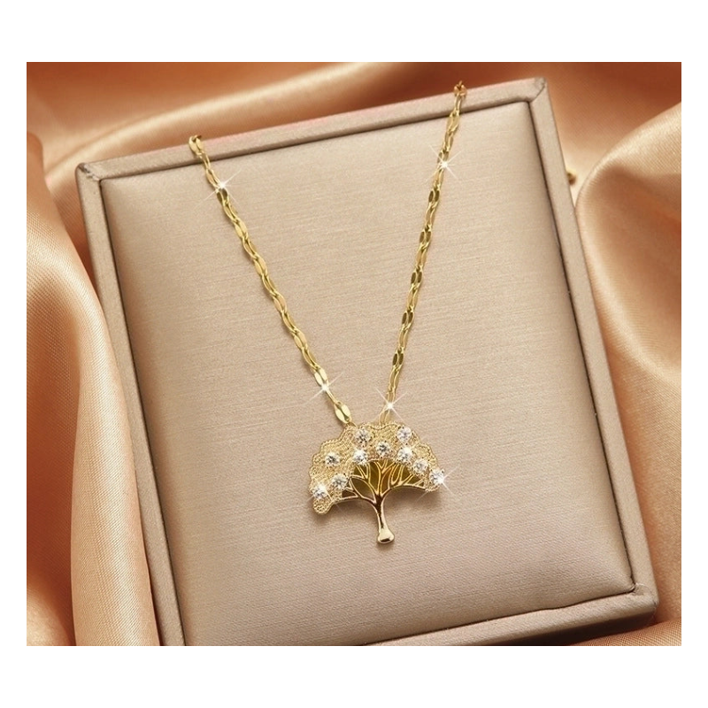 Collier doré arbre zircon Plaqué or