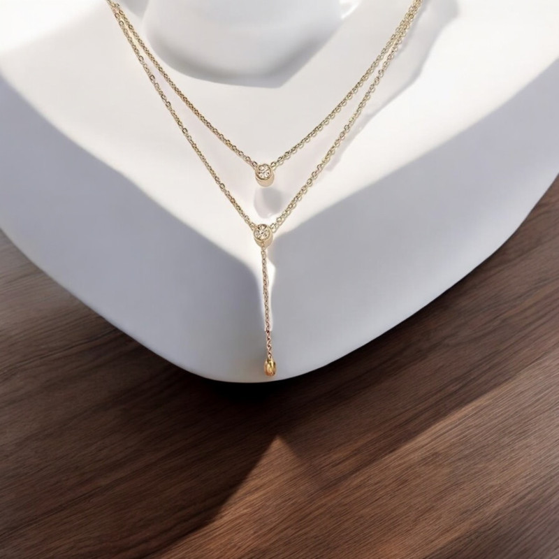 Collier doré double strass Acier