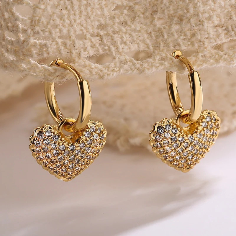 Boucles d'oreilles dorées coeurs zircon Plaqué or