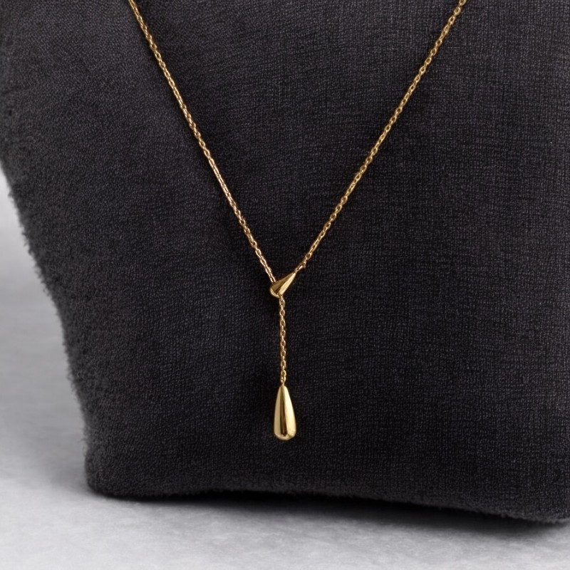 Collier cravate doré goutte d'eau Acier
