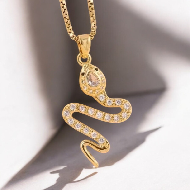 Collier doré serpent strass Plaqué or