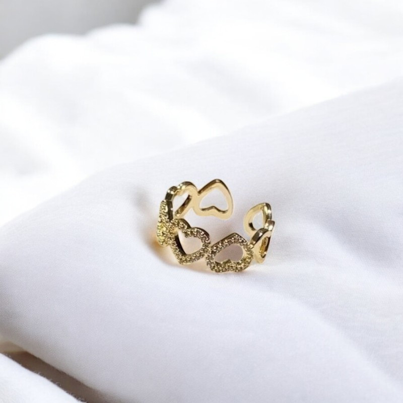 Bague ajustable dorée coeur zircon incrusté Plaqué or