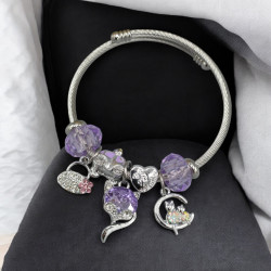 Bracelet charms argenté renard violet