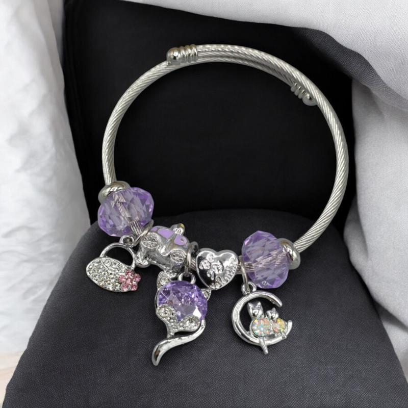 Bracelet charms argenté renard violet